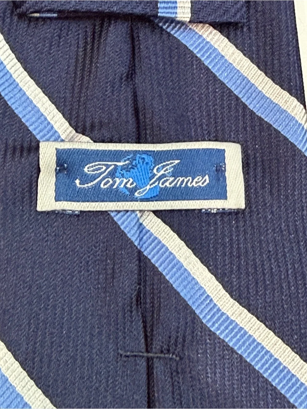 Tom James Navy Blue Stripe Silk Tie Designer Necktie Classic Business Luxury Men